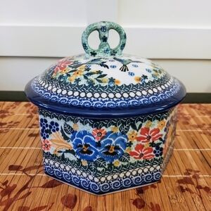 Ceramica Artystyczna Unikat Polish Pottery Floral Covered Serving Dish